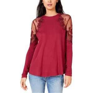Free People Daniella Illusion T-Shirt Maroon XS Knit Long Sleeve Top